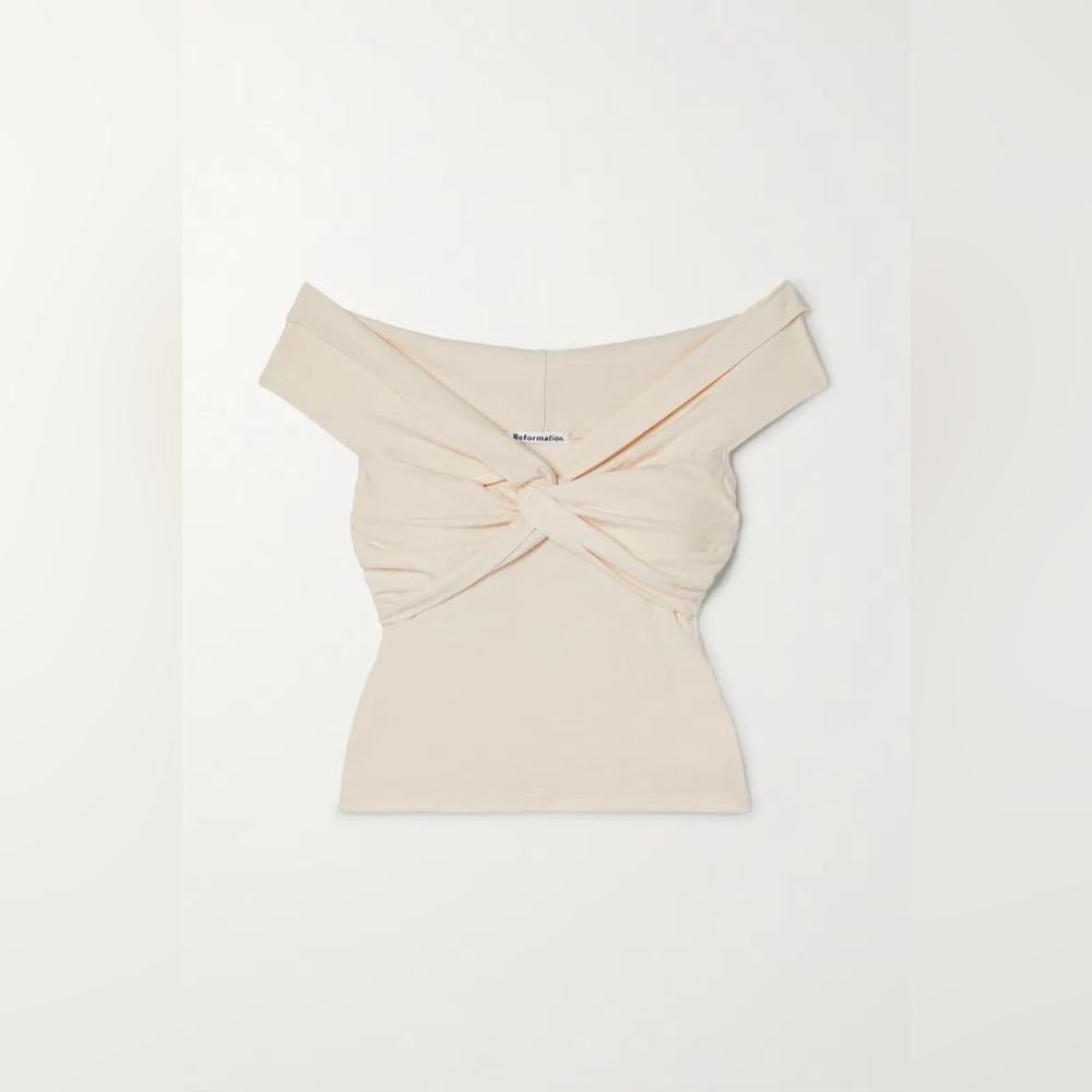 REFORMATION White Cream Ezlynn Off Shoulder Twist Front Stretch Top S - Picture 3 of 4